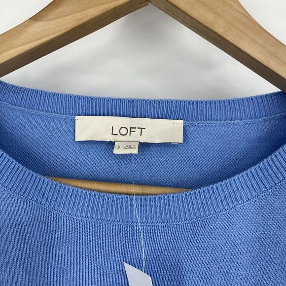 LOFT Sweater Size Small Sky Blue Long Sleeve Pullover Puff Sleeve Knit Crew Neck - Picture 5 of 10